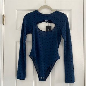 NWT Lurelly Navy Dot Cutout Bodysuit